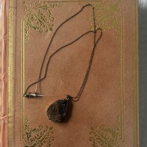 Elegant Amber Drusy Teardrop Pendant Necklace